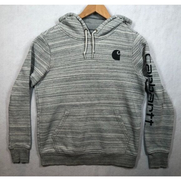 Carhartt Clarksburg Relaxed Fit Logo Sleeve Hoodie Sweatshirt Gray Women's S 4-6 - Picture 1 of 8